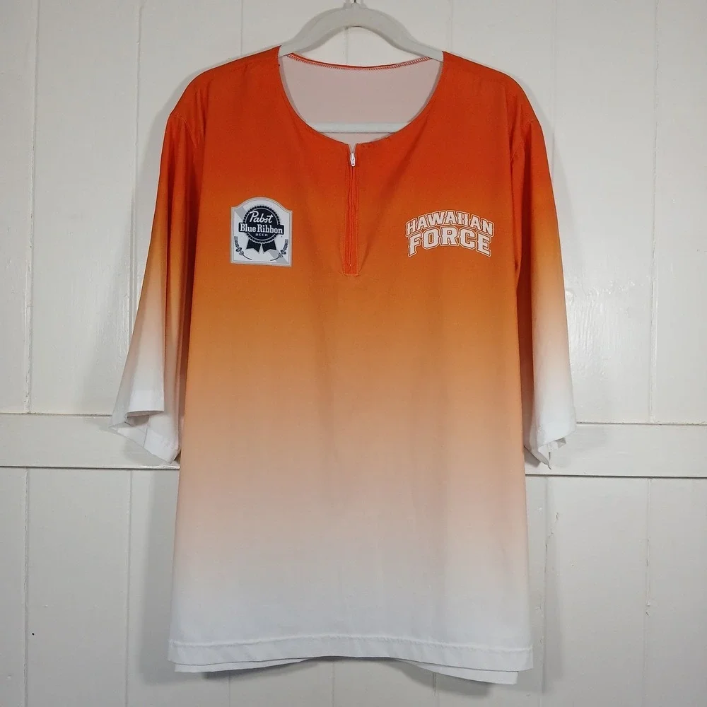 Pabst Blue Ribbon PBR x Hawaiian Force Ombre Quarter Zip Jersey‎ Mens 2XL Cyborg - Picture 2 of 6
